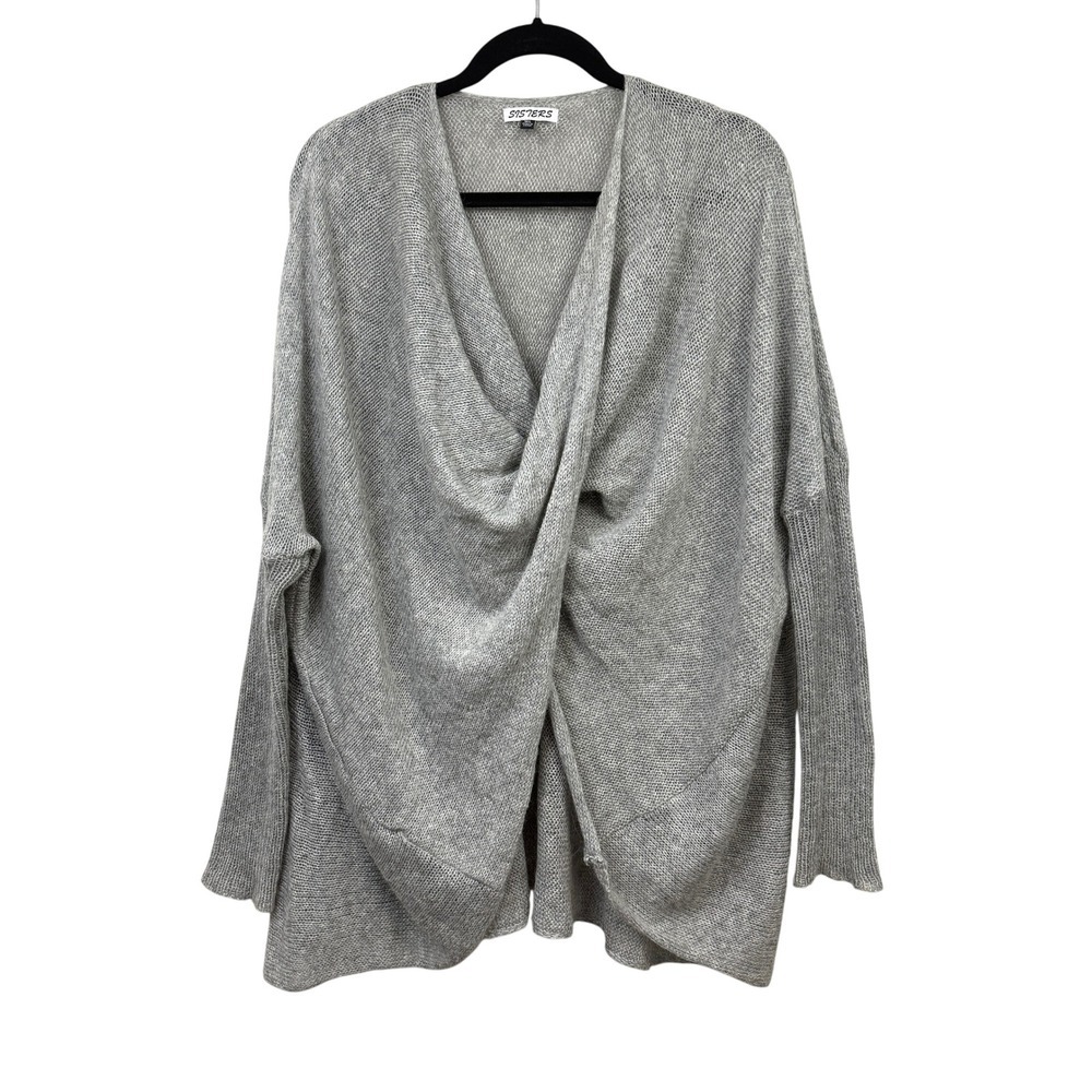 SISTERS Women Alpaca Blend Oversized Cardigan Sweater Open Gray Twist Front M/L*